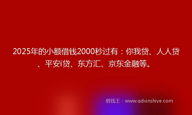 2025年的小额借钱2000秒过有：你我贷、人人贷、平安i贷、东方汇、京东金融等。