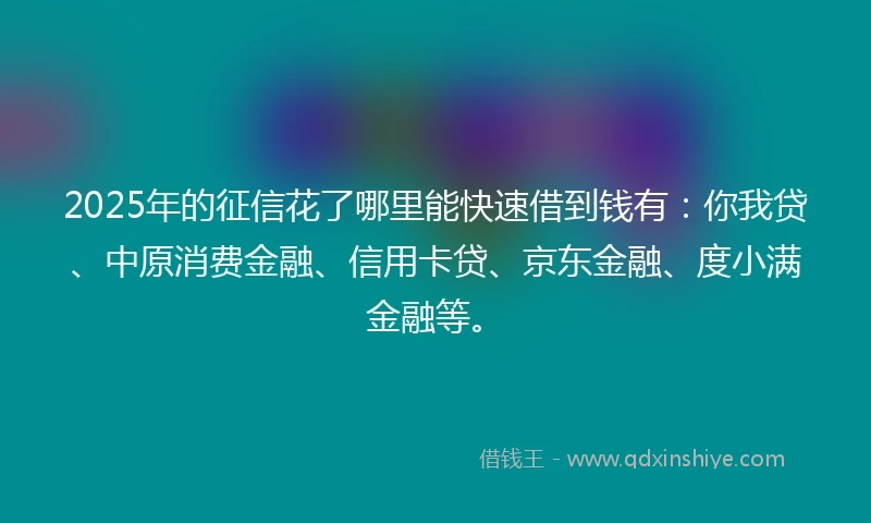 2025年的征信花了哪里能快速借到钱有：你我贷、中原消费金融、信用卡贷、京东金融、度小满金融等。