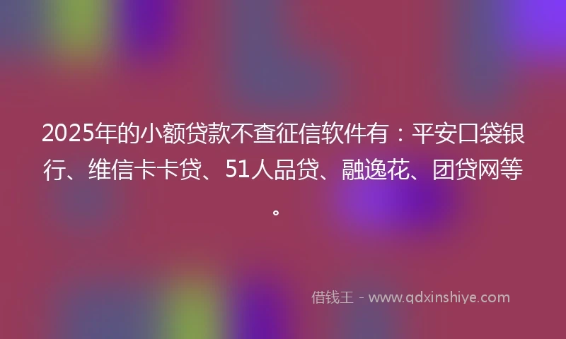 2025年的小额贷款不查征信软件有：平安口袋银行、维信卡卡贷、51人品贷、融逸花、团贷网等。
