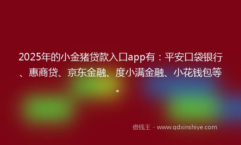 2025年的小金猪贷款入口app有：平安口袋银行、惠商贷、京东金融、度小满金融、小花钱包等。