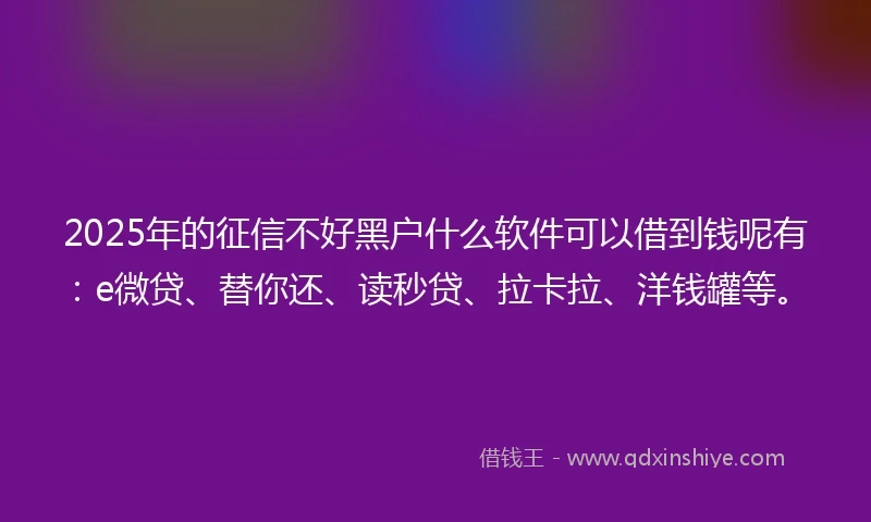 2025年的征信不好黑户什么软件可以借到钱呢有：e微贷、替你还、读秒贷、拉卡拉、洋钱罐等。