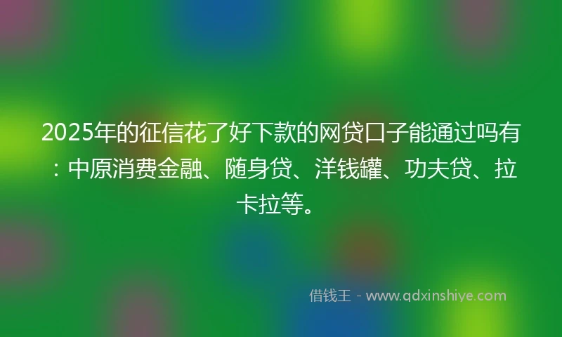 2025年的征信花了好下款的网贷口子能通过吗有：中原消费金融、随身贷、洋钱罐、功夫贷、拉卡拉等。