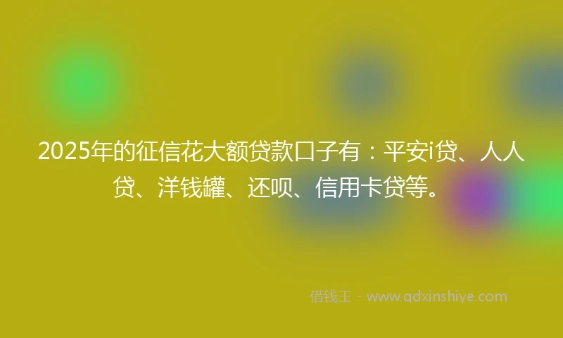 2025年的征信花大额贷款口子有：平安i贷、人人贷、洋钱罐、还呗、信用卡贷等。