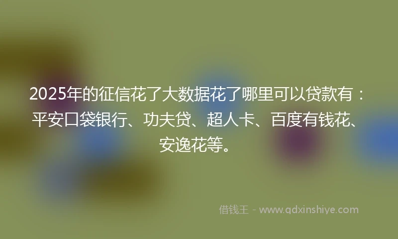 2025年的征信花了大数据花了哪里可以贷款有:平安口袋银行、功夫贷、超人卡、百度有钱花、安逸花等。