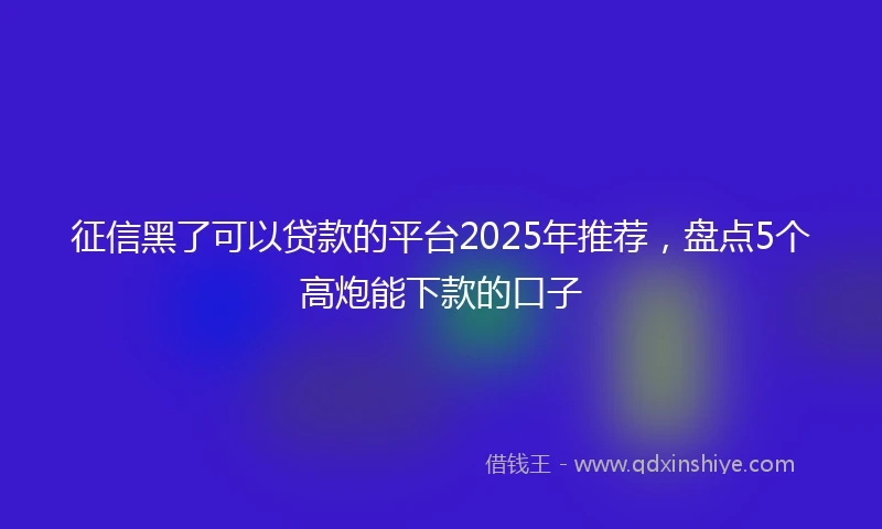 征信黑了可以贷款的平台2025年推荐，盘点5个高炮能下款的口子