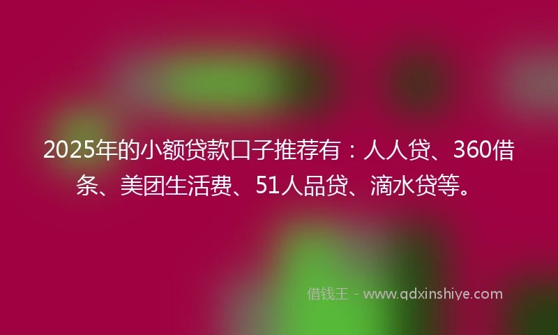 2025年的小额贷款口子推荐有：人人贷、360借条、美团生活费、51人品贷、滴水贷等。