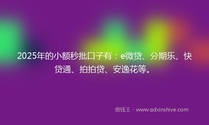2025年的小额秒批口子有：e微贷、分期乐、快贷通、拍拍贷、安逸花等。
