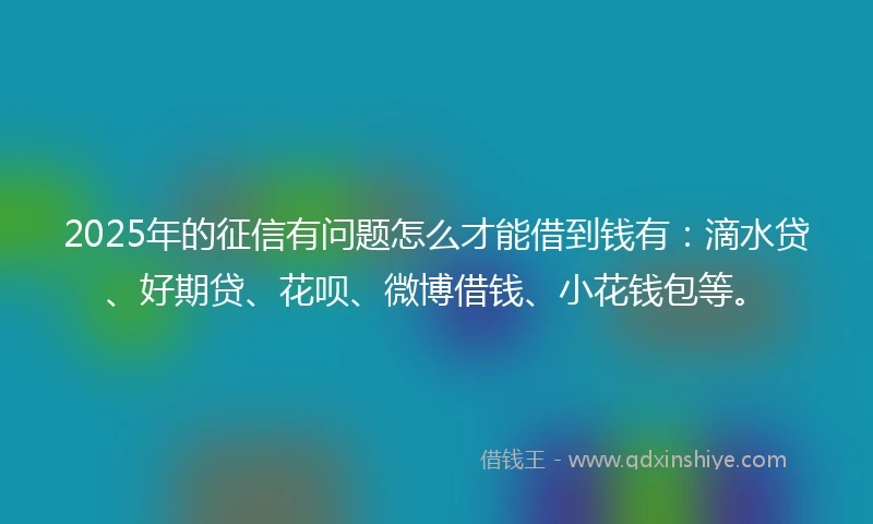 2025年的征信有问题怎么才能借到钱有:滴水贷、好期贷、花呗、微博借钱、小花钱包等。