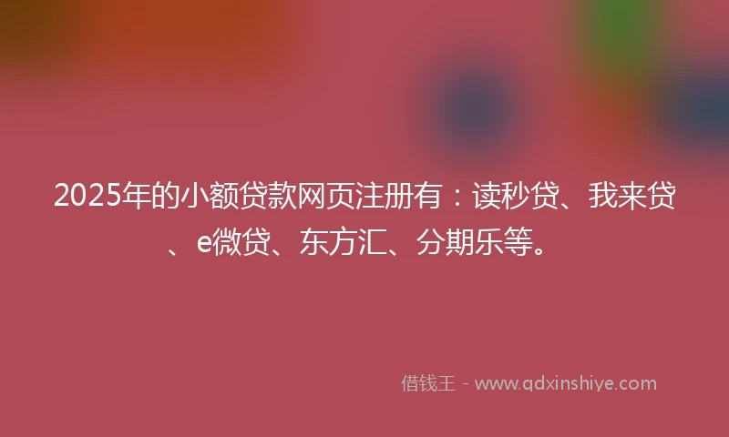 2025年的小额贷款网页注册有：读秒贷、我来贷、e微贷、东方汇、分期乐等。