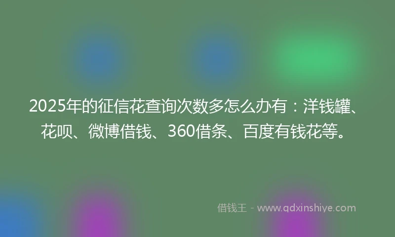 2025年的征信花查询次数多怎么办有：洋钱罐、花呗、微博借钱、360借条、百度有钱花等。