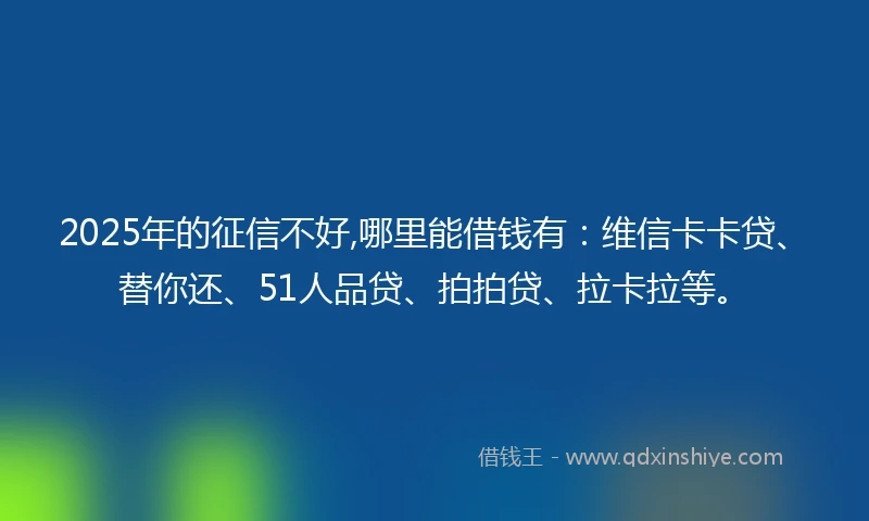 2025年的征信不好,哪里能借钱有:维信卡卡贷、替你还、51人品贷、拍拍贷、拉卡拉等。