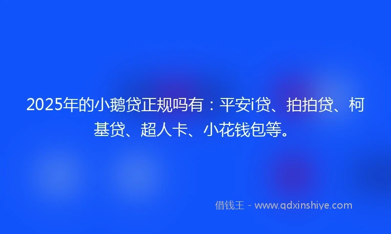 2025年的小鹅贷正规吗有：平安i贷、拍拍贷、柯基贷、超人卡、小花钱包等。