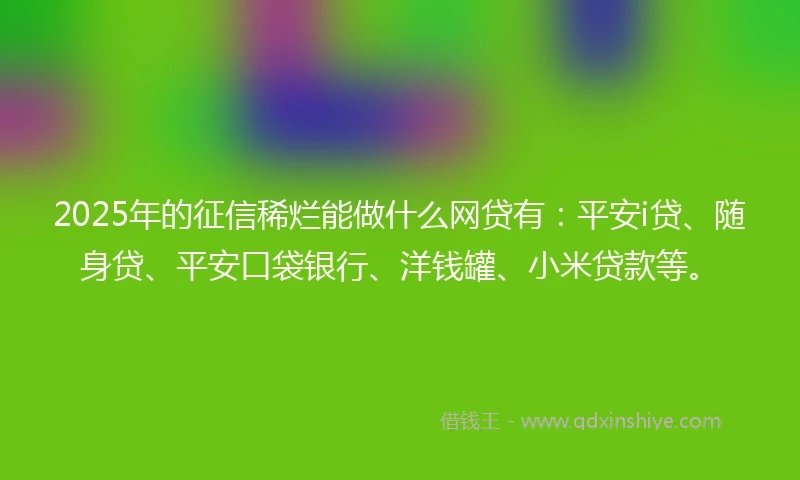 2025年的征信稀烂能做什么网贷有：平安i贷、随身贷、平安口袋银行、洋钱罐、小米贷款等。
