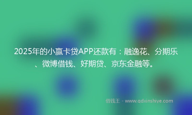 2025年的小赢卡贷APP还款有：融逸花、分期乐、微博借钱、好期贷、京东金融等。