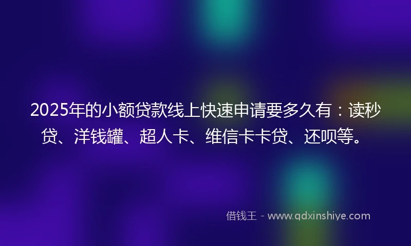 2025年的小额贷款线上快速申请要多久有：读秒贷、洋钱罐、超人卡、维信卡卡贷、还呗等。
