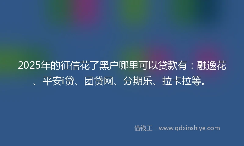 2025年的征信花了黑户哪里可以贷款有：融逸花、平安i贷、团贷网、分期乐、拉卡拉等。