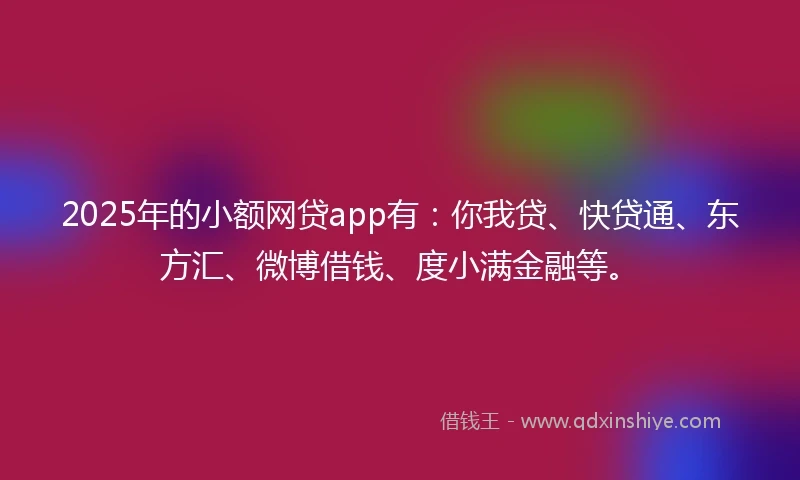 2025年的小额网贷app有：你我贷、快贷通、东方汇、微博借钱、度小满金融等。