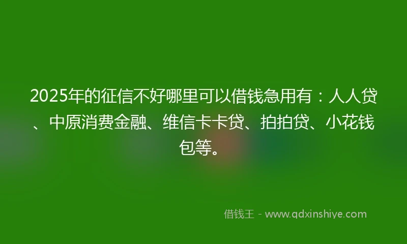 2025年的征信不好哪里可以借钱急用有：人人贷、中原消费金融、维信卡卡贷、拍拍贷、小花钱包等。