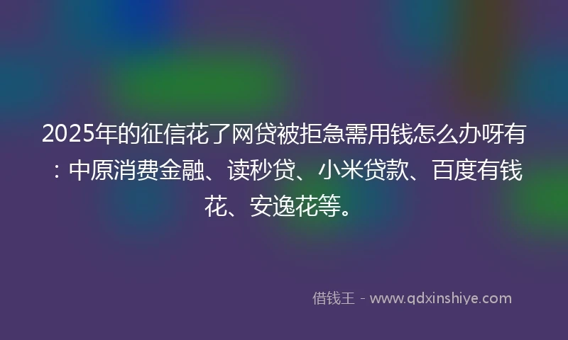 2025年的征信花了网贷被拒急需用钱怎么办呀有：中原消费金融、读秒贷、小米贷款、百度有钱花、安逸花等。