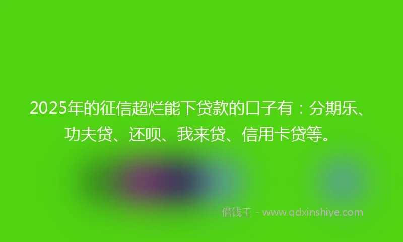 2025年的征信超烂能下贷款的口子有：分期乐、功夫贷、还呗、我来贷、信用卡贷等。
