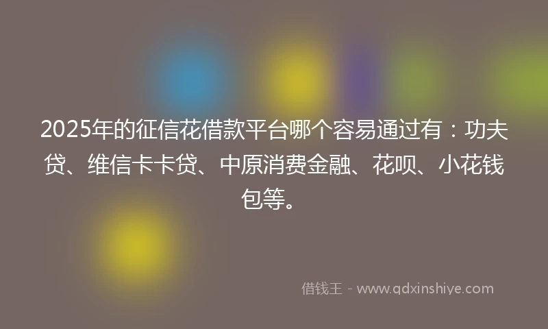 2025年的征信花借款平台哪个容易通过有：功夫贷、维信卡卡贷、中原消费金融、花呗、小花钱包等。
