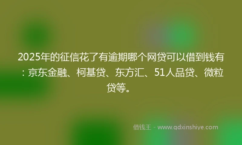 2025年的征信花了有逾期哪个网贷可以借到钱有：京东金融、柯基贷、东方汇、51人品贷、微粒贷等。