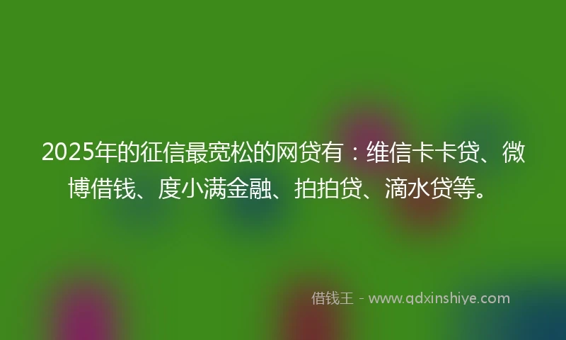 2025年的征信最宽松的网贷有：维信卡卡贷、微博借钱、度小满金融、拍拍贷、滴水贷等。