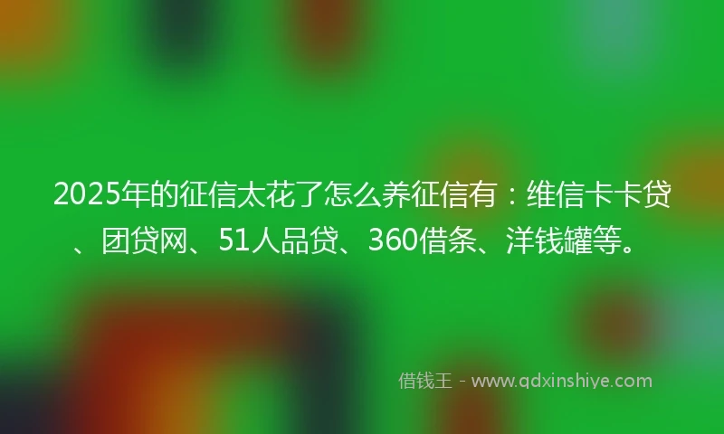 2025年的征信太花了怎么养征信有:维信卡卡贷、团贷网、51人品贷、360借条、洋钱罐等。