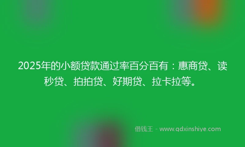 2025年的小额贷款通过率百分百有：惠商贷、读秒贷、拍拍贷、好期贷、拉卡拉等。