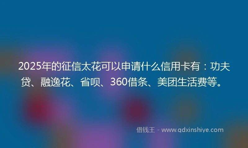 2025年的征信太花可以申请什么信用卡有：功夫贷、融逸花、省呗、360借条、美团生活费等。