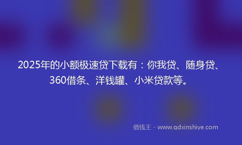 2025年的小额极速贷下载有：你我贷、随身贷、360借条、洋钱罐、小米贷款等。