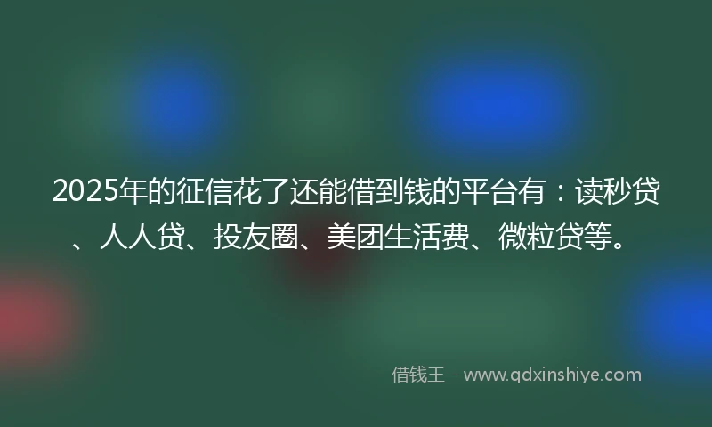 2025年的征信花了还能借到钱的平台有：读秒贷、人人贷、投友圈、美团生活费、微粒贷等。