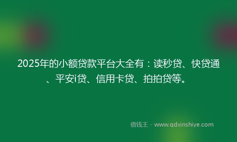 2025年的小额贷款平台大全有：读秒贷、快贷通、平安i贷、信用卡贷、拍拍贷等。