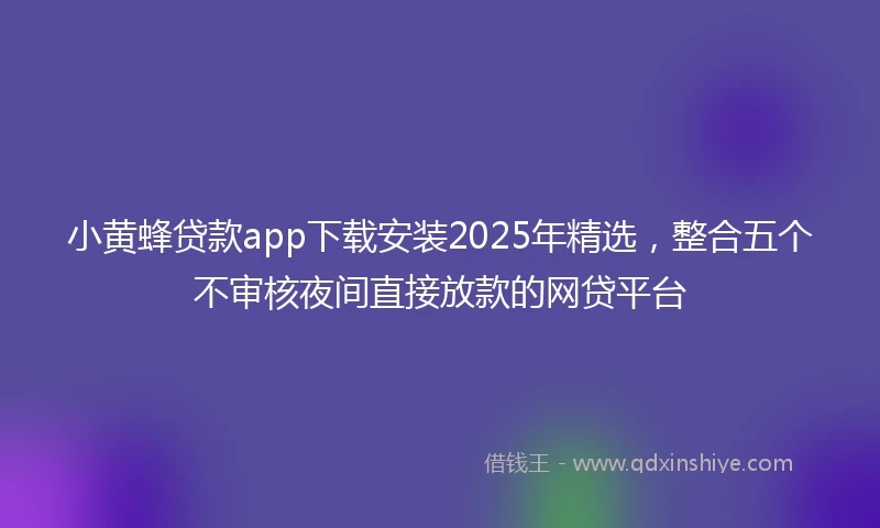 小黄蜂贷款app下载安装2025年精选，整合五个不审核夜间直接放款的网贷平台
