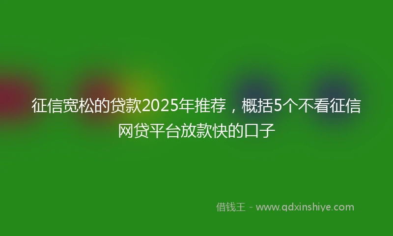 征信宽松的贷款2025年推荐，概括5个不看征信网贷平台放款快的口子