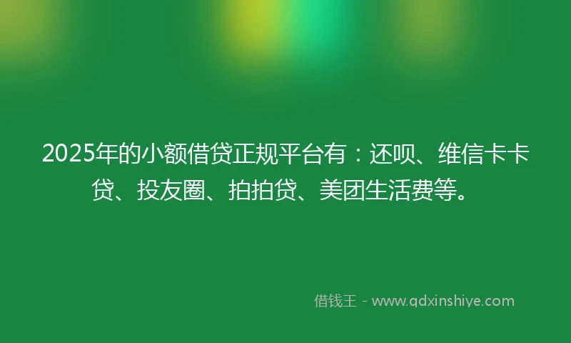 2025年的小额借贷正规平台有：还呗、维信卡卡贷、投友圈、拍拍贷、美团生活费等。