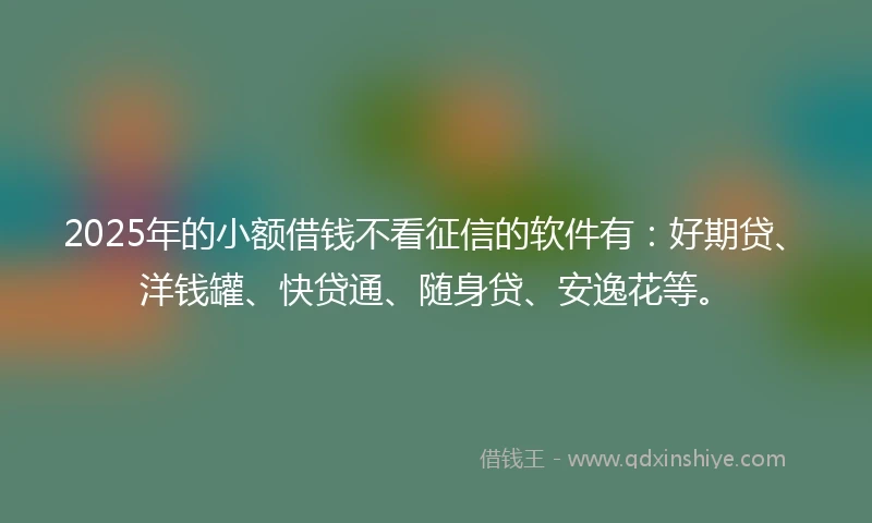 2025年的小额借钱不看征信的软件有：好期贷、洋钱罐、快贷通、随身贷、安逸花等。