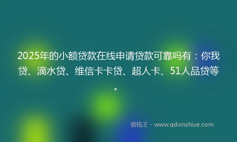 2025年的小额贷款在线申请贷款可靠吗有：你我贷、滴水贷、维信卡卡贷、超人卡、51人品贷等。