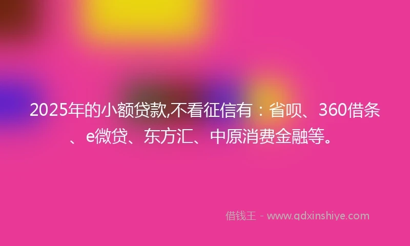 2025年的小额贷款,不看征信有：省呗、360借条、e微贷、东方汇、中原消费金融等。