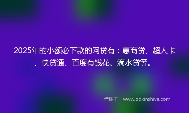 2025年的小额必下款的网贷有：惠商贷、超人卡、快贷通、百度有钱花、滴水贷等。