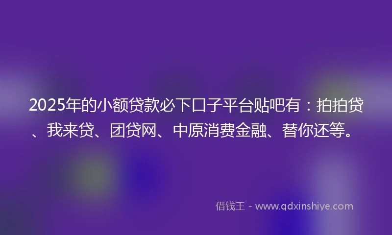 2025年的小额贷款必下口子平台贴吧有：拍拍贷、我来贷、团贷网、中原消费金融、替你还等。