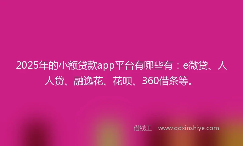 2025年的小额贷款app平台有哪些有：e微贷、人人贷、融逸花、花呗、360借条等。