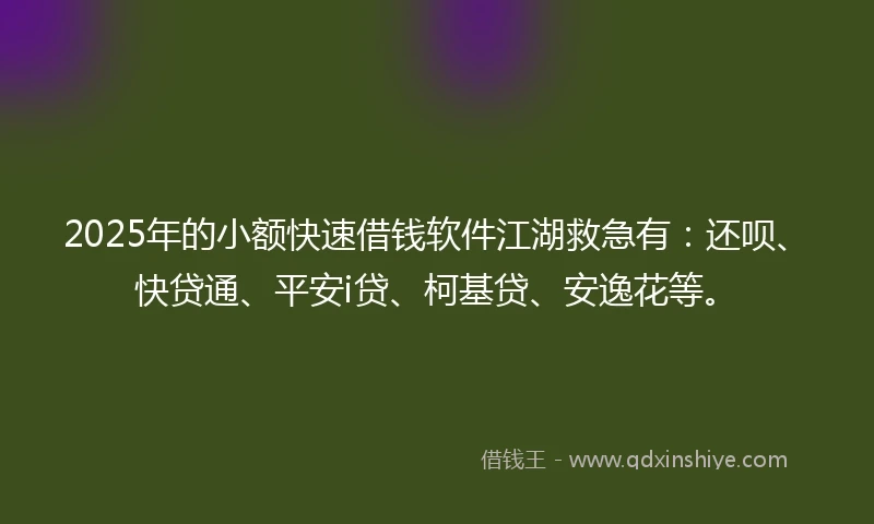 2025年的小额快速借钱软件江湖救急有：还呗、快贷通、平安i贷、柯基贷、安逸花等。
