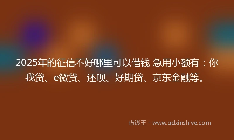 2025年的征信不好哪里可以借钱 急用小额有:你我贷、e微贷、还呗、好期贷、京东金融等。