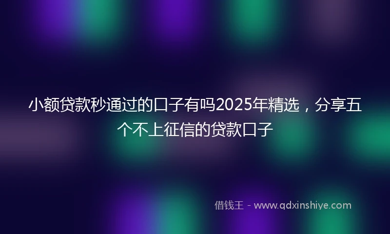 小额贷款秒通过的口子有吗2025年精选，分享五个不上征信的贷款口子