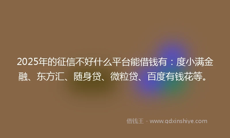 2025年的征信不好什么平台能借钱有：度小满金融、东方汇、随身贷、微粒贷、百度有钱花等。
