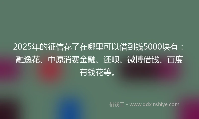 2025年的征信花了在哪里可以借到钱5000块有：融逸花、中原消费金融、还呗、微博借钱、百度有钱花等。
