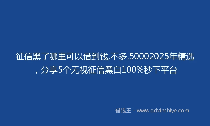 征信黑了哪里可以借到钱,不多.50002025年精选，分享5个无视征信黑白100%秒下平台