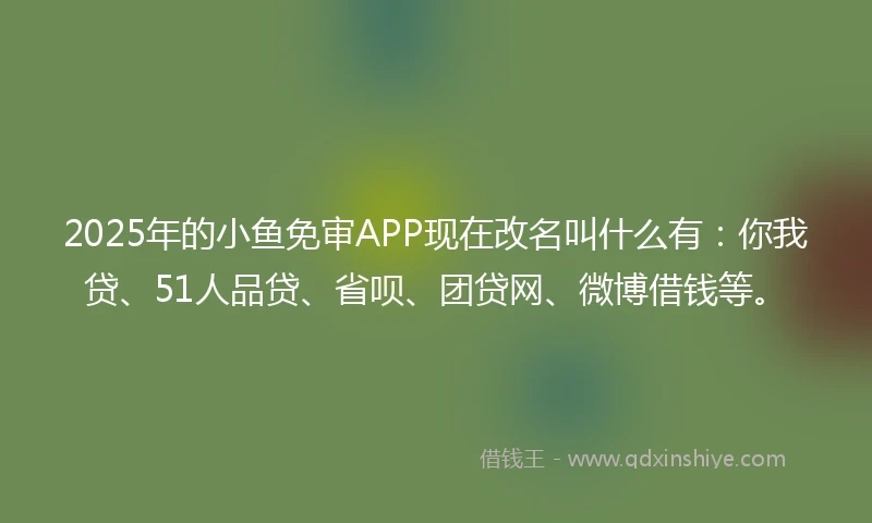 2025年的小鱼免审APP现在改名叫什么有：你我贷、51人品贷、省呗、团贷网、微博借钱等。
