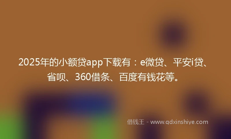 2025年的小额贷app下载有：e微贷、平安i贷、省呗、360借条、百度有钱花等。